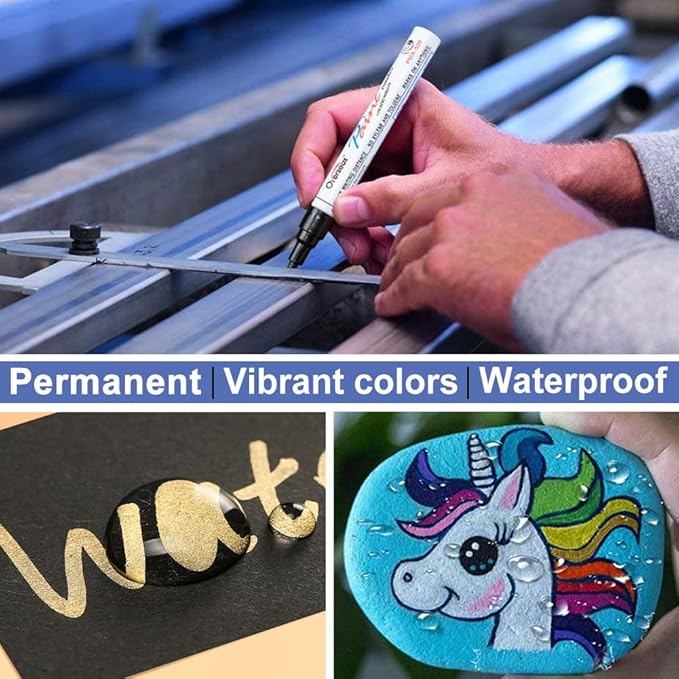 Overseas Permanent Paint Pens White Markers - 2 Pack Single color Oil Based Paint Markers, Medium Tip, Quick Drying and Waterproof Marker Pen for Metal, Rock, Wood, Plastic, Canvas, Rubber, Glass