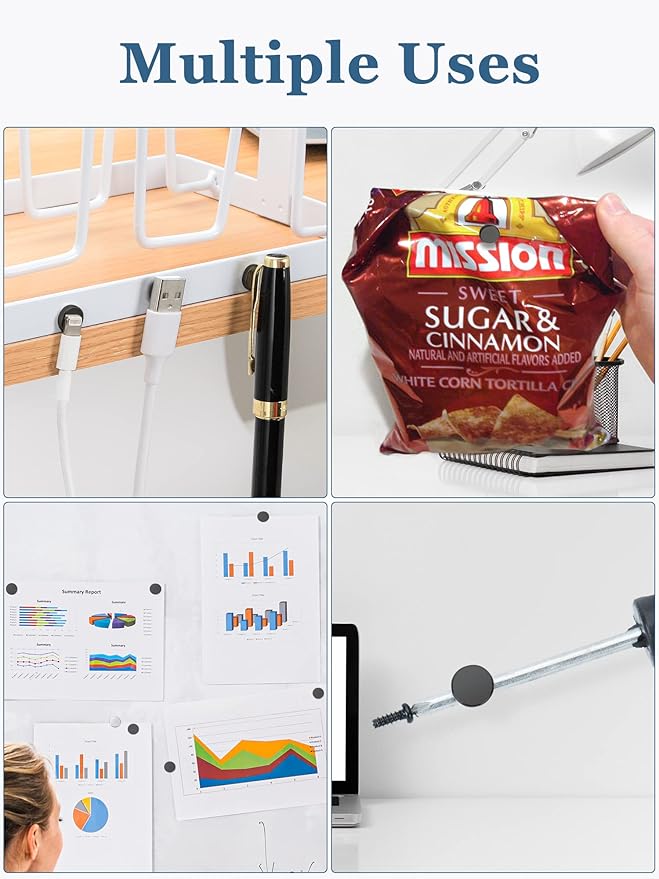 SMARTAKE 100 Pcs Refrigerator Magnets, Small Round Fridge Magnets, Multi-Use Premium Neodymium Office Magnets for Fridge, Whiteboard, Billboard in Home, Kitchen, Office and School (Black)