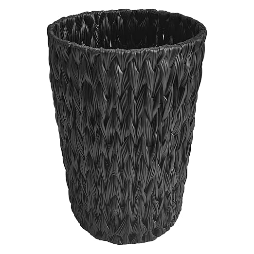 Wicker Trash Can,Small Trash Can,Handwoven Waterproof Wicker Trash Basket,Round Garbage Can,Compact Waste Basket for Bathroom,Bedroom,Office,2 Gallon Black