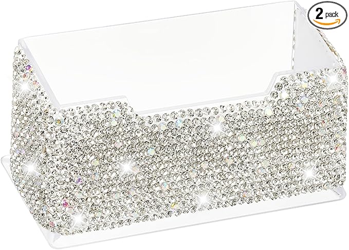 PATIKIL Rhinestone Business Card Holder, Crystal Business Card Holders Bling Business Card Organizer Display Stand for Desktop Desk Office Exhibition, White