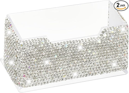 PATIKIL Rhinestone Business Card Holder, Crystal Business Card Holders Bling Business Card Organizer Display Stand for Desktop Desk Office Exhibition, White