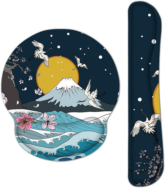 Ergonomic Keyboard Mouse Pad Wrist Rest Support Set for Laptop/Computer/Desktop,Memory Foam Hand Rest Wrist Cushion for Gaming/Office,Lightweight Comfortable & Pain Relief (Moon, Mountain)