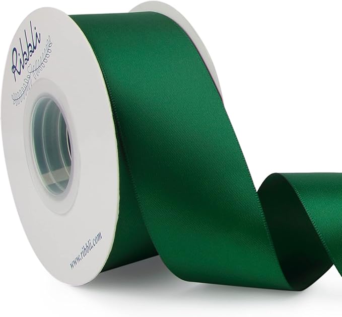 Ribbli Forest Green Double Faced Satin Ribbon,1-1/2” x Continuous 25 Yards,Use for Craft Bows Bouquet, Gift Wrapping, Wedding Decoration, Floral Arrangement