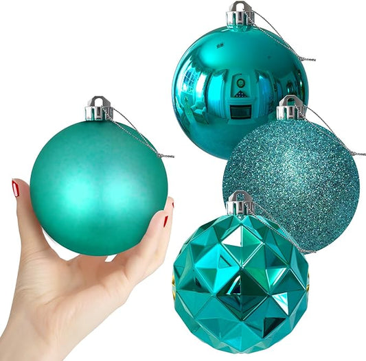 Teal Set of XL (4.0") 4PCS Christmas Balls - Christmas Tree Decoration Ornaments Shatterproof Hanging Balls for New Year Easter Valentine Holiday Decorations