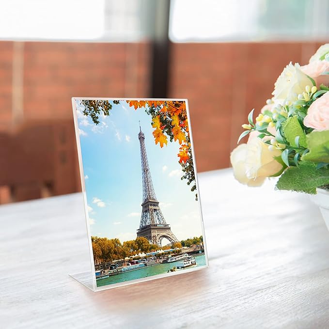 Acrylic Sign Holder 6 Pack 8.5x11 Slant Back Acrylic Stands for Display Plexiglass Clear Acrylic Display Stands for Ad Frame, Picture Photo Frames, Promotions, Restaurants, Office, Store, Home