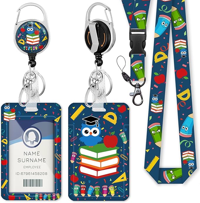 Cute Teacher ID Badge Holder with Breakaway Lanyard, Fashionable Lanyards for ID Badges Women, Cute Owl Badge Reel Retractable, ID Card Holder Keychain Name Badge Clip, Teacher Appreciation Gifts