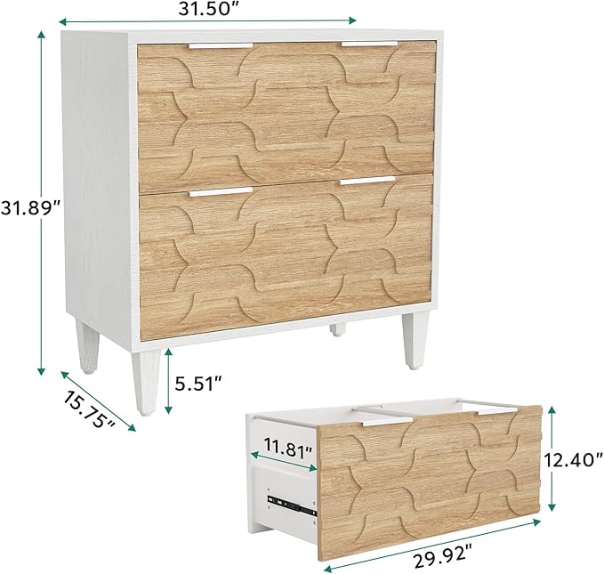 LITTLE TREE 2-Drawer File Cabinet, Lateral Filing Cabinet for A4/Letter/Legal Size, Office Storage Cabinet, Printer Stand with Storage Drawer for Home Office, Wood & White