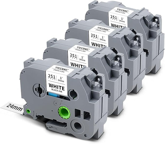 TZe251 24mm 0.94 Laminated White TZ Tape Replacement for Brother TZe-251 P Touch Label TZe Tape 24mm 1 Inch Label Maker Tape for Brother PT-D610BT PT-D600 PT-P710BT PT-P700 PT- P910BT, 4-Pack