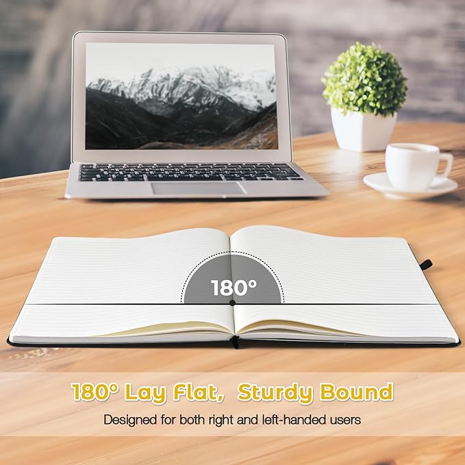 Lined Journal Notebook, 8.5" x 11" Hardcover Leather Notebook for Work, Wide Ruled Notebook Journal for Women Men, 192 Thick Paper, Lay Flat, 2 Pockets, A4 Large Journals for Writing, Yellow Notebook