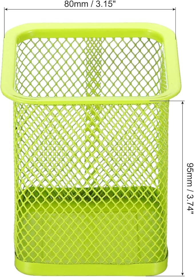 PATIKIL Mesh Pen Holder, Pencil Holder Pencil Basket Pen Cup Locker Organizer Square Makeup Brush Holder for Desk Accessories, Green