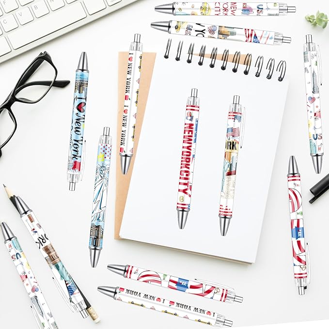 New York Ballpoint Pens - 24PCS New York Souvenirs City Travel Pens Set NYC City Souvenirs Love NY Gifts Pen Retractable USA Themed Ballpoint Pens for Office School Supplies Traveler Gift