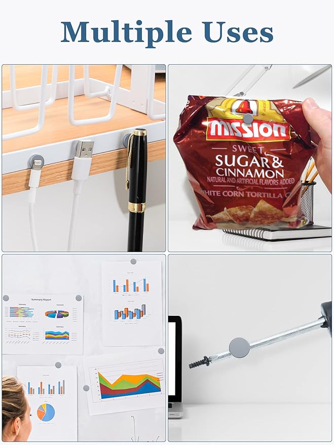 SMARTAKE 45 Pcs Refrigerator Magnets, Small Round Fridge Magnets, Multi-Use Premium Neodymium Office Magnets for Fridge, Whiteboard, Billboard in Home, Kitchen, Office and School (Grey)