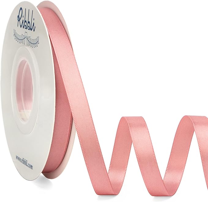 Ribbli Double Faced Rose Gold Satin Ribbon,3/8” x Continuous 25 Yards,Use for Bows Bouquet,Gift Wrapping,Floral Arrangement