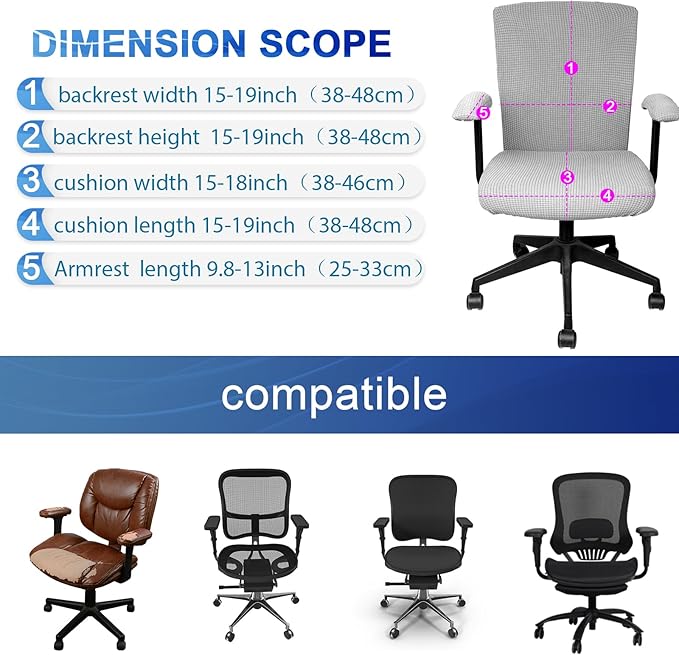 Tallew 8 Pcs Office Chair Covers Set Computer Universal Protective Stretchable Chair Seat Covers Desk Armrest Slipcovers Pads Office Cushion Backrest for Rotating (Silver Grey)