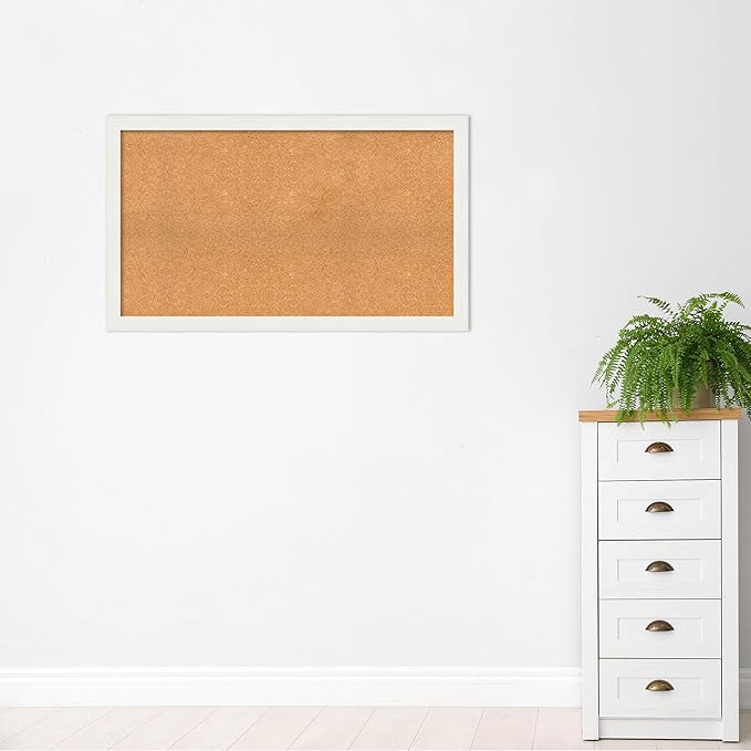 Amanti Art Natural Cork Board for Wall, 29x49 Vision Board with White Frame, Oversize Corkboard Office Decor for Home Organization, Casual Corkboard Pinboard to Display Items for Home Organization in