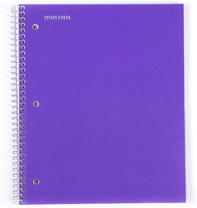 Mintra Office Durable Spiral Notebooks, 1 Subject, (Purple, Wide Ruled 3 Pack), 100 Sheets, Poly Pocket, Moisture Resistant Cover, Strong Chipboard back, For School, Office, Business,