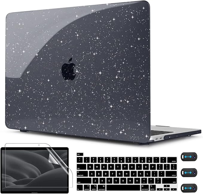 CISSOOK Black Glitter Case for MacBook Pro 13 Inch 2025-2020 Release Model A2338 A2251 A2289 with Touch Bar, Bling Hard Shell Cover Keyboard Skin for MacBook Pro 13 M1 M2 Sparkly