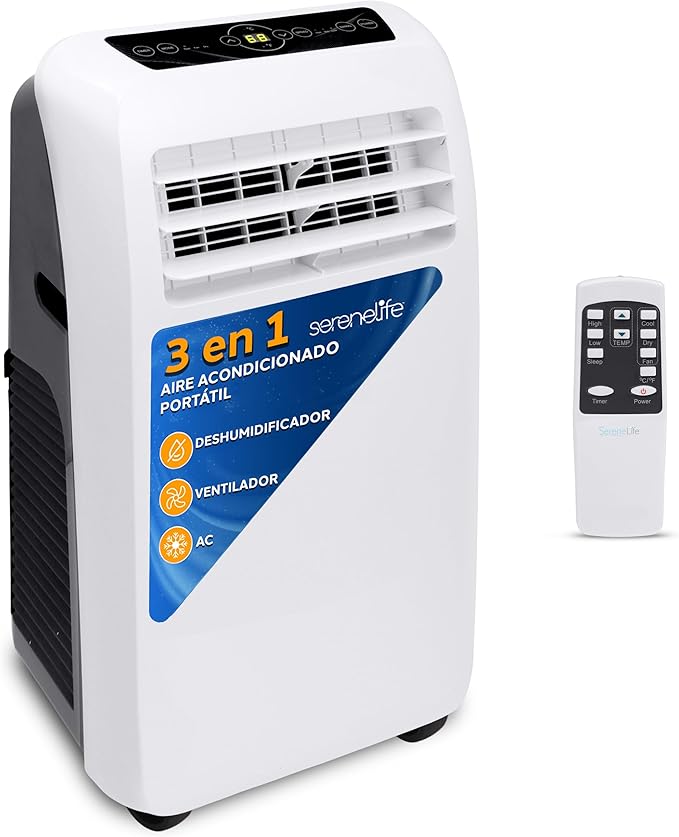 SereneLife Small Air Conditioner Portable 10,000 BTU with Built-in Dehumidifier - Portable AC unit for rooms up to 450 sq ft - Remote Control, Window Mount Exhaust Kit