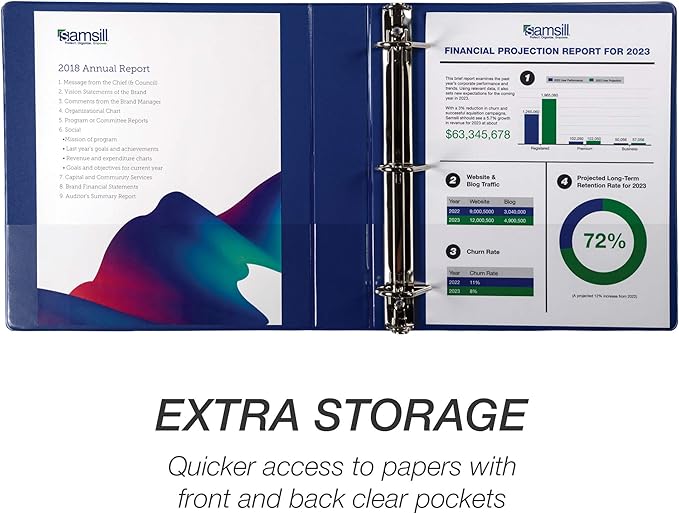 Samsill Durable 1.5 inch 3 Ring Binder, Made in USA, D Ring Binder, FSC 100% Recycled Chipboard, Blue, 4 Pack