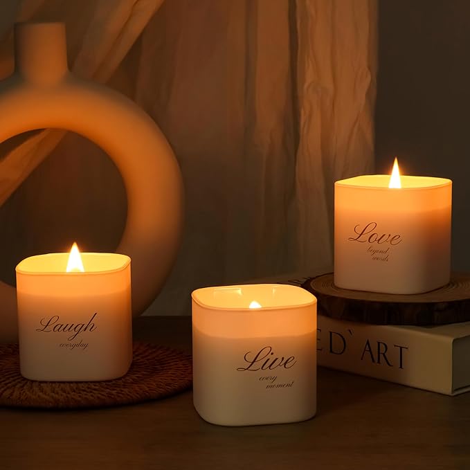 Set of 3 Premium Scented Soy Candles Gift Set | One Life Collection - Orange Blossom, White Tea & White Bloom | Crackling Wood Wick | Luxury Candle Set for Relaxation, Home Décor & Gifts | 9.8oz Each