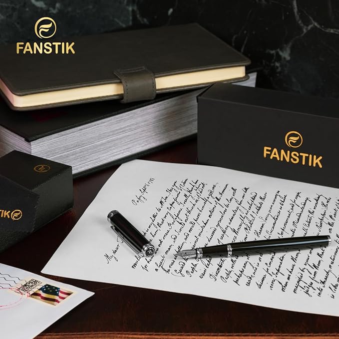 Customized Black & Silver Luxury fountain pen (Made In USA) fancy gift set for women, Chrome Finish, Professional executive pen gift set for men (Lux Custom-fountain Black-Silver)