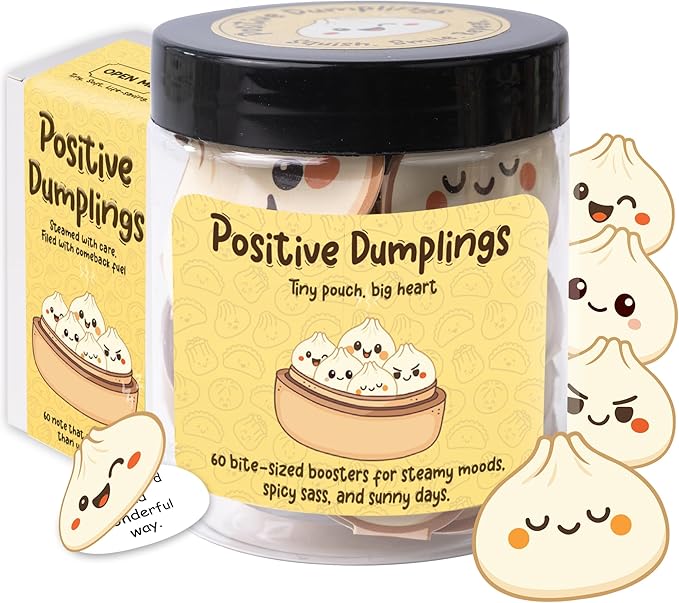 Positive Dumpling Jar – 60 Funny Emotional Uplifting Support Dumplings Affirmation, Back to School Gifts for Students & Teachers, White Elephant Gifts, Funny Gift for Women, Teens, Tweens, Coworkers