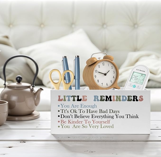 Encouragement Gifts Pencil Pen Holder for Desk, Little Reminders Inspirational Wooden Pencil Holder Organizer for Home Office Desk Accessories, Mental Health Gifts