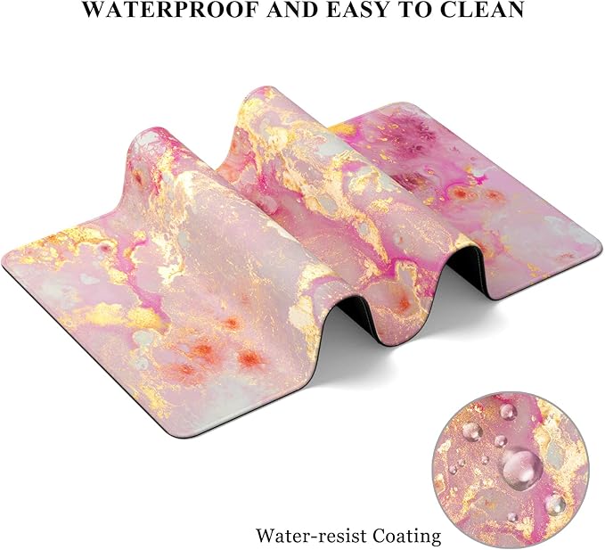 Desk Mat, 32" x 12" XXL Extended Large Gaming Mouse Pad, Desktop Decor Desk Pad, Cute Men Women Office Supplies and Accessories, XL Mouse Mat for Laptop & Keyboard, Pink Gold Marble