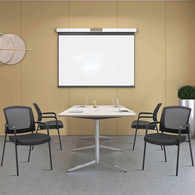 CLATINA Office Reception Guest Chair Mesh Back Stacking with Ergonomic Lumbar Support and Thickened Seat Cushion for Waiting Conference Room Black 4 Pack