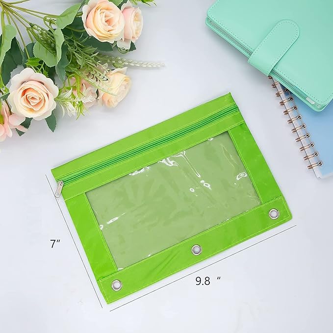 DoDoMagxanadu Binder Pencil Pouch with Zipper Pulls, Pencil Pouch for 3 Ring Binder Pencil Case with Clear Window Bluk 5 Pack for Office School Supplies