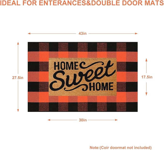 KIMODE Buffalo Plaid Fall Outdoor Rug 27.5"x43",Washable Halloween Door Mat,Reversible Front Porch Rug,Checkered Layering Rug for Entryway,Halloween Front Porch Decor,Orange and Black