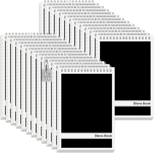 24 Pack Black Steno Pads 6 x 9 in Spiral Top Notebooks Bulk Note Pads 60 Sheets Gregg Rule Writing Paper Steno Notebooks for Students Teachers Men Women Professionals Office School Recording work