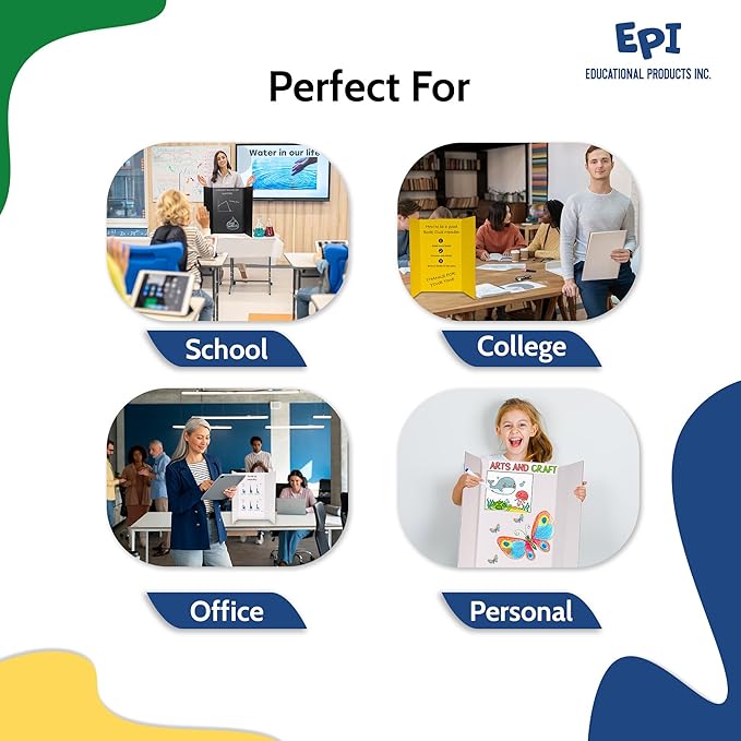 EPI Tri Fold Cardboard Display Board. Large 36 x 48in Black Tri-fold Poster 24 Pack. Professional Presentation Boards with Rounded Corners for Science Fair Project, School and Business Presentations