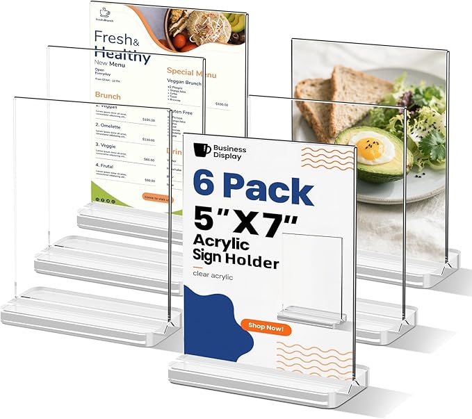 5 x 7 Acrylic Sign Holder Thickened and Widened Clear Sign Holder Display Stand T Shape Table Acrylic Paper Stands for Home Wedding Office School Restaurant 6 Pack
