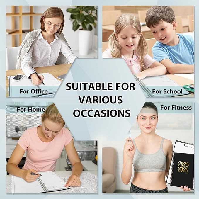 Planner 2025-2026, July 2025 - June 2026 Daily Weekly and Monthly Calendar Planner Book with Tabs, Notes Pages, Inner Pocket, Spiral Schedule Agenda A5, Back to School Supplies for School, College, Work-BLACK