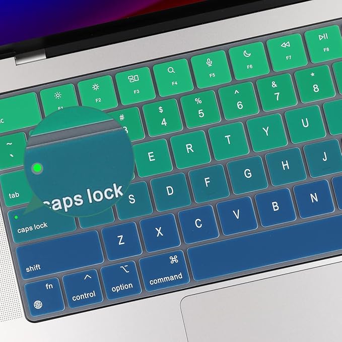 Batianda Premium Gradient Color Keyboard Cover for New MacBook Pro 14'' Pro 16'' 2024 2023 M4 M3 M2 M1 Pro/Max Chip & New MacBook Air 13 15 inch Soft-Touch Silicone Protective Skin,Gradient Green