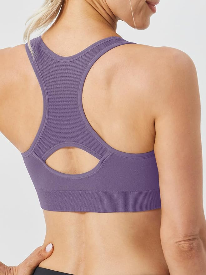 FITTIN Racerback Sports Bras for Women - Padded Seamless Support Bra for Yoga Gym Workout Fitness
