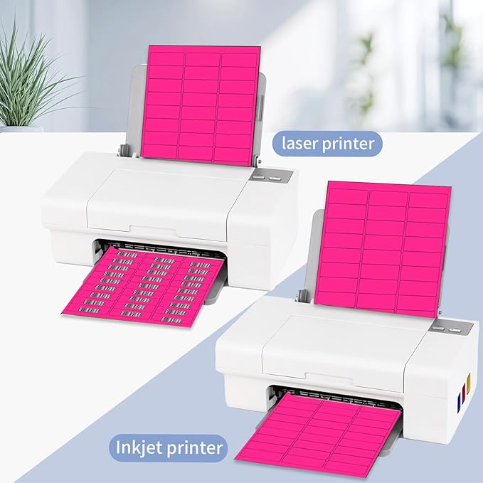 STARLIBOO 1" x 2-5/8" Address Labels- 600 Neon Color Fluorescent Stickers for Laser/Ink Jet Printer mailing Labels 8.5"×11"- Fluorescent Pink