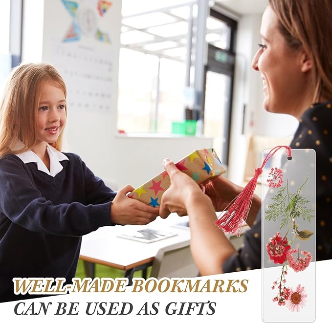 150 Pcs DIY Pressed Dried Flower Bookmark Making Kit, DIY Bookmark Bulk Thanksgiving Teacher Gifts for Reading Women Book Lovers(2 x 8 Inch,Rainbow Color)