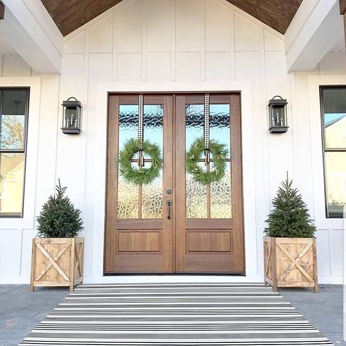 Black and White Striped Outdoor Rug 4' x 6' Front Porch Rug Machine Washable Front Door Mat Indoor/Outdoor Area Rugs Floor Mat for Farmhouse/Front Porch/Entryway/Laundry Room