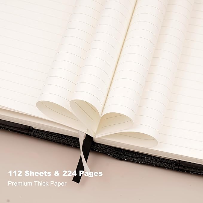 CAGIE Journal with Lock for Women Refillable Lock Journal for Men with 224 Pages Glitter Black Diary with Lock for Girls, Adults, 5.3 x 7.9 Inches