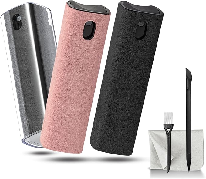 walrfid 3Pcs Laptop Cleaner, Computer Screen Cleaner Spray and Wipe, Electronic Laptop Cleaning Kit for iPad, iPhone, Cellphone, Monitor, MacBook Pro, Car Display, Tablet, TV, Kindle, Grey Pink Black