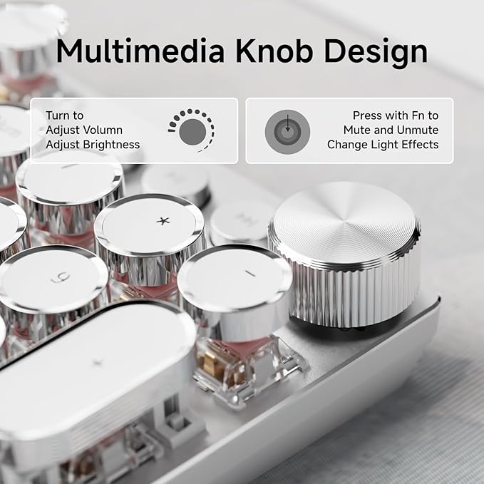 EWEADN Typewriter Style Mechanical Gaming Keyboard, Wired Mechanical Keyboards,104 Keys Backlit LED Keyboards, Media Control Knob, Wired Computer Keyboard Pink Switch for Windows/Mac/PC-White