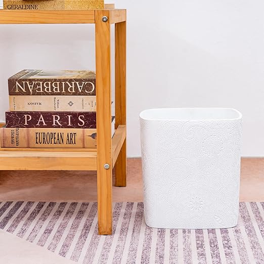 Polytree White Boho Flowers Bathroom Trash Can 1.8 Gallon(7 Liter) Small Kitchen Garbage Can,Living Room Bedroom Trash Can, Decor Wastebasket for Home Office