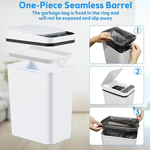 KOEYLE 2 Pack 2.2 Gallon Automatic Touchless Garbage Can, Small Motion Sensor Smart Trash Can, Slim Waterproof Trash Bin for Bedroom, Bathroom, Office, Living Room, White