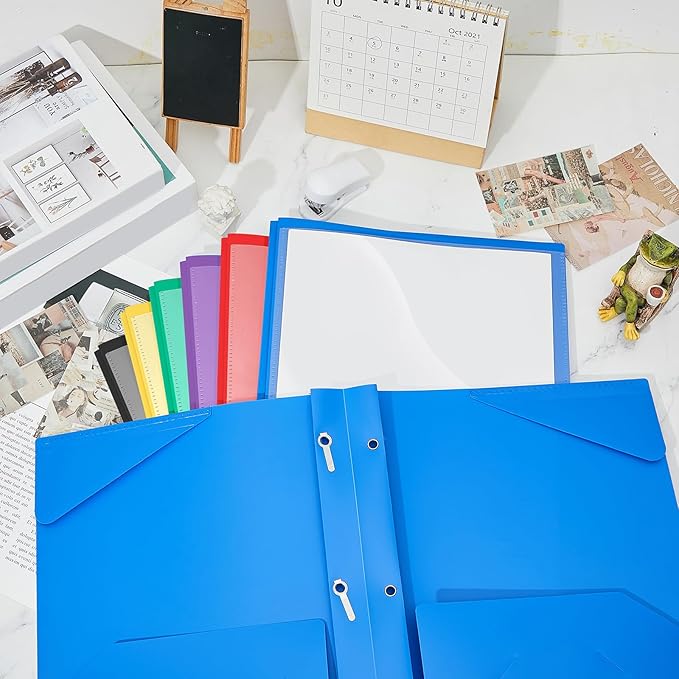 Henoyso 18 Pcs Plastic Folder with Clear Front Pocket and 3 Prong Plastic Folders with Card Slot Pocket Folders with Prongs for School Office (Colorful)