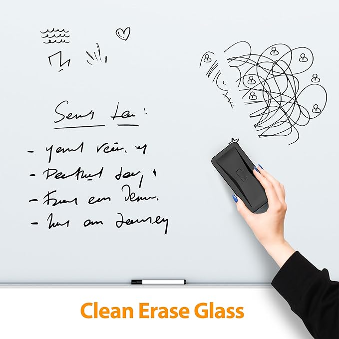 VUSIGN Magnetic Glass Whiteboard Set, 36" x 48" Wall Mounted Whiteboard with Magnetism, Large Frameless Dry Erase Board, Includes 4 Magnets, 2 Markers, and 1 Eraser for Classroom, Home, Office