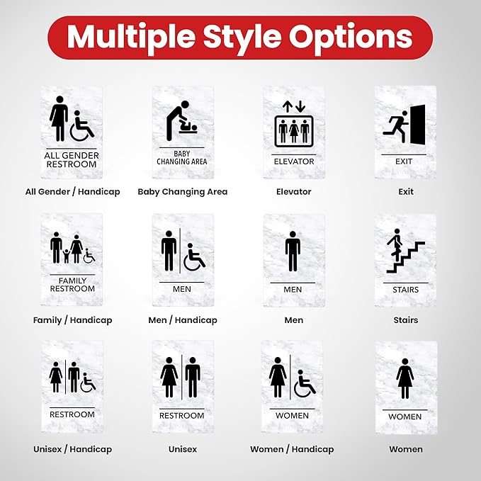 Promot Unisex Bathroom Sign – ADA Braille Restroom Sign for Business, Self-Adhesive, 9" x 6", Commercial Door Signage, Office Wall Decor - Marble White