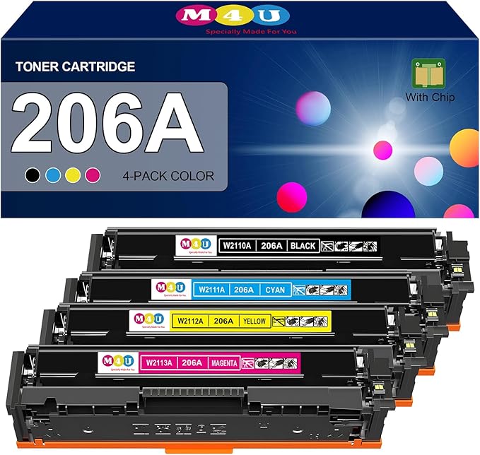 206A Toner Cartridge(with Chip) 4 Pack Compatible with 206A Toner Cartridges for Color Pro MFP M283fdw M283cdw, Color Pro M255dw, MFP M283 M255 Series(Cyan Magenta Yellow Black)