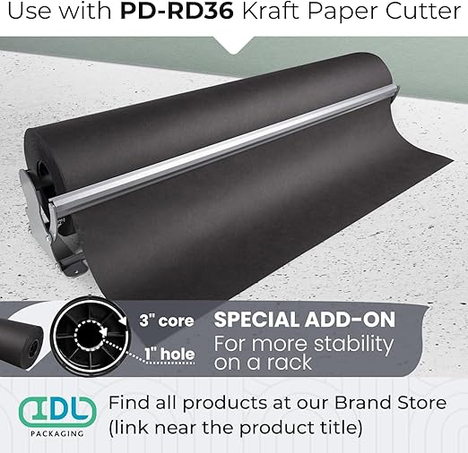 Black Kraft Paper Roll 36" x 8400" (700 feet) - Quality USA-Made Large Paper Roll 45lb Thickness for Packing, Moving, Shipping & Crafts/Art - 100% Recyclable Natural Wrapping Material by IDL Packaging